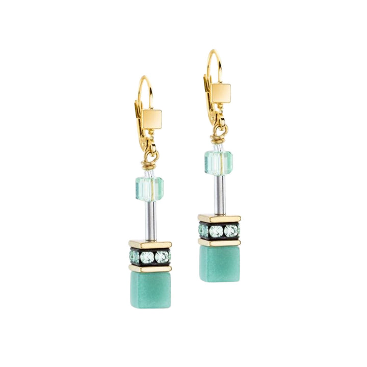 Coeur de Lion GeoCUBE® Iconic Mono Gold Earrings Green