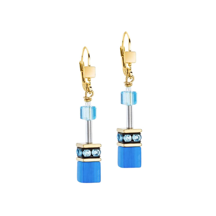 Coeur de Lion GeoCUBE® Iconic Mono Gold Earrings Turquoise - Michael Jones Jeweller