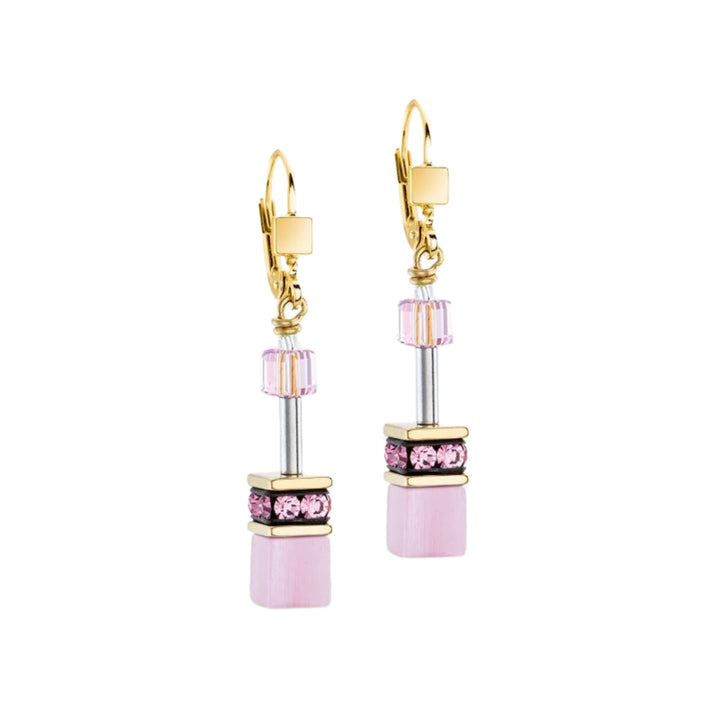 Coeur de Lion GeoCUBE® Iconic Mono Gold Earrings Pink