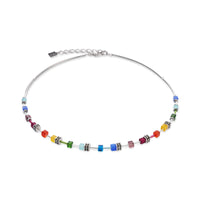 Coeur de Lion GeoCUBE®  Lite Mini Necklace Rainbow-Silver - Michael Jones Jeweller