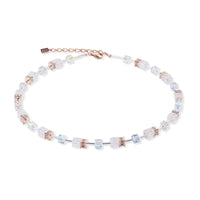 Coeur de Lion GeoCUBE®  Iconic Nature Necklace Rose Gold-White - Michael Jones Jeweller