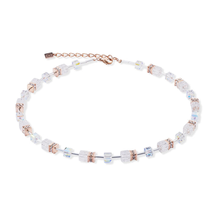 Coeur de Lion GeoCUBE®  Iconic Nature Necklace Rose Gold-White - Michael Jones Jeweller