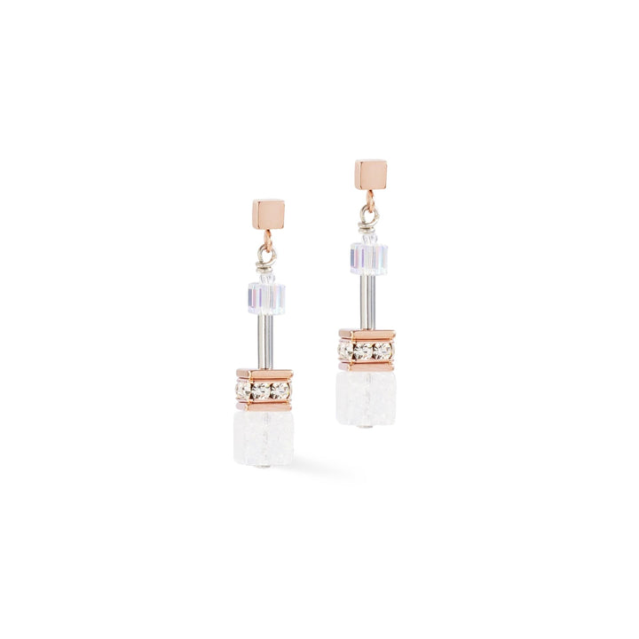 Coeur de Lion GeoCUBE® Iconic Nature Earrings Rose Gold-White - Michael Jones Jeweller