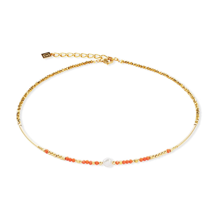 Coeur de Lion Necklace Sunset Pearl Gold-Coral