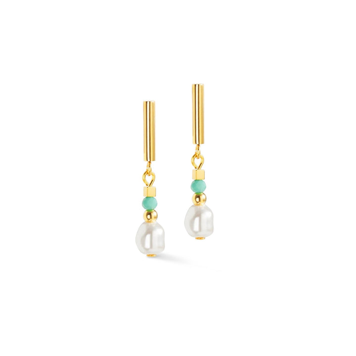 Coeur de Lion Lagoon Pearl Drop Earrings Gold-Mint - Michael Jones Jeweller