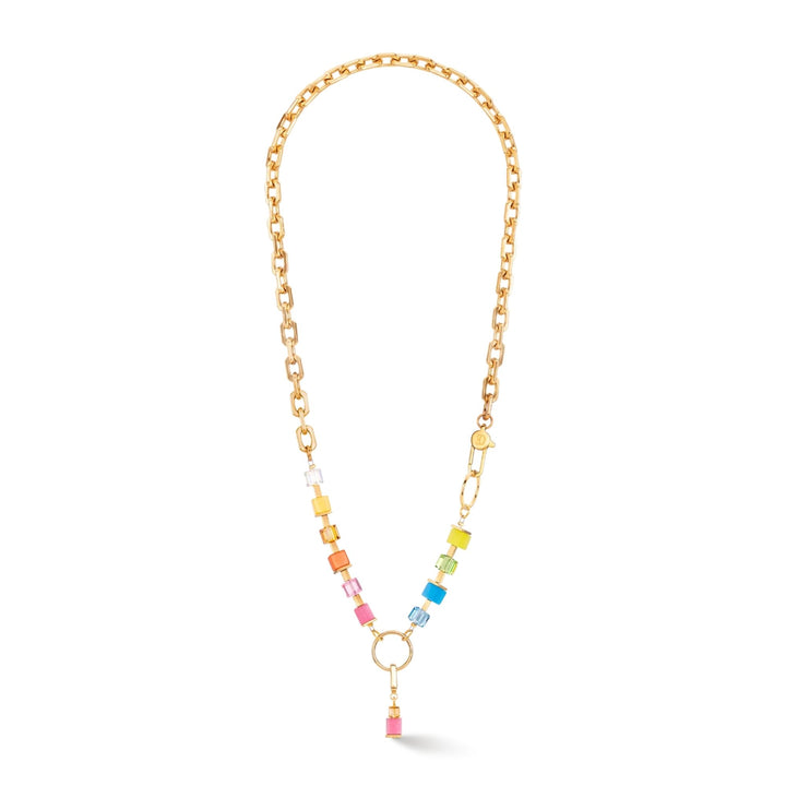 Coeur de Lion Fusion Charm Cube Necklace Gold-Rainbow