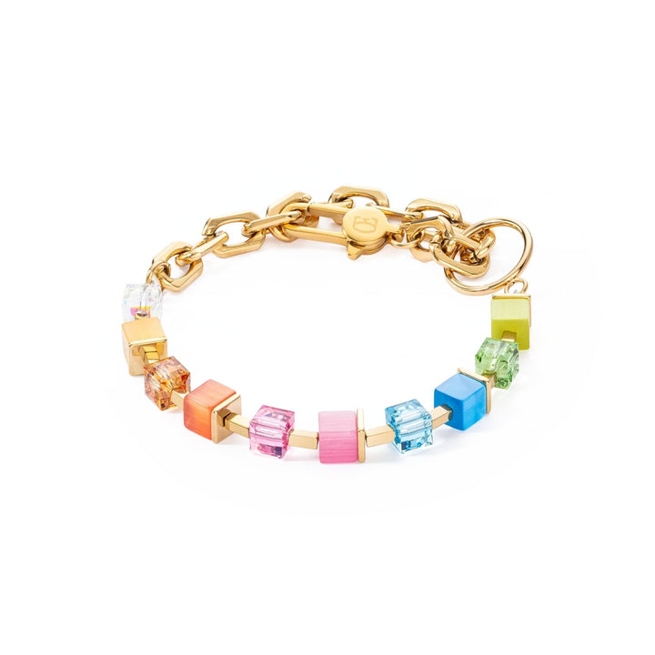 Coeur de Lion Cube Fusion Charm Bracelet Gold-Rainbow - Michael Jones Jeweller