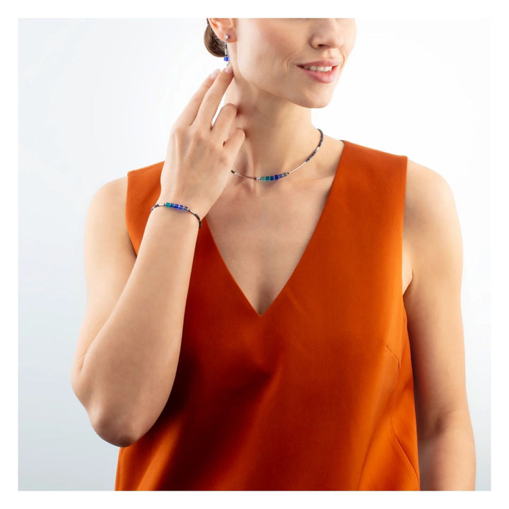 Coeur de Lion Cube Story Minimalistic Sparkling Necklace Blue - Michael Jones Jeweller