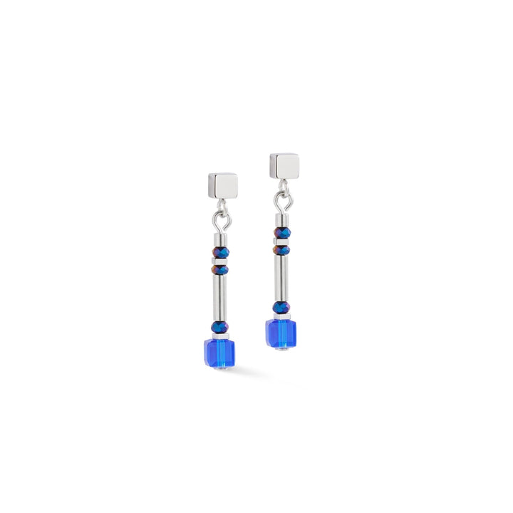 Coeur de Lion Cube Story Minimalistic Sparkling Drop Earrings Blue