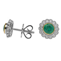 Emerald and Diamond Scalloped 18ct Yellow and White Gold Cluster Earrings - Michael Jones Jeweller