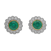 Emerald and Diamond Scalloped 18ct Yellow and White Gold Cluster Earrings