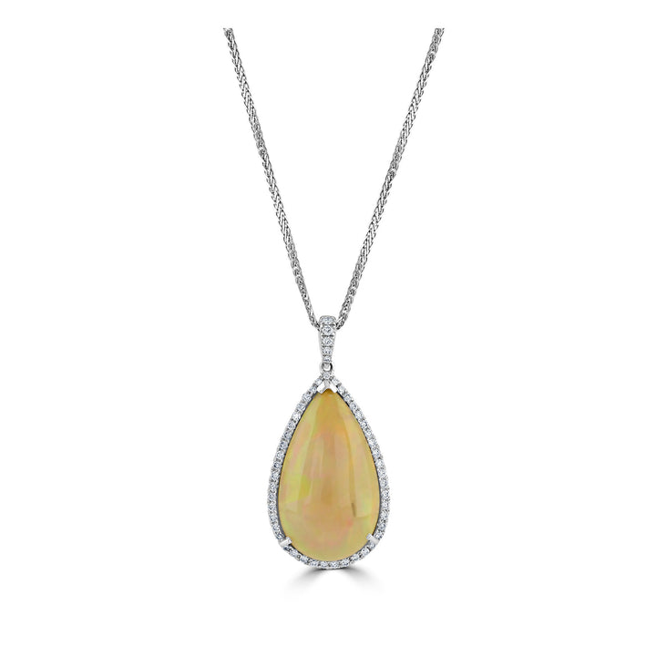 Cabochon Opal 9.55ct and Diamond 18ct White Gold Necklace