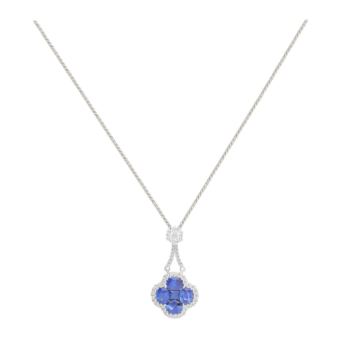 Sapphire and Diamond 18ct White Gold Cluster Drop Necklace - Michael Jones Jeweller