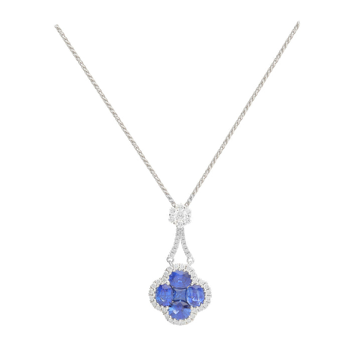 Sapphire and Diamond 18ct White Gold Cluster Drop Necklace - Michael Jones Jeweller