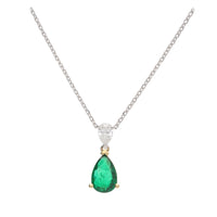 Emerald 1.10ct and Diamond 18ct Yellow and White Gold Pear Necklace