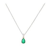 Emerald 1.10ct and Diamond 18ct Yellow and White Gold Pear Necklace