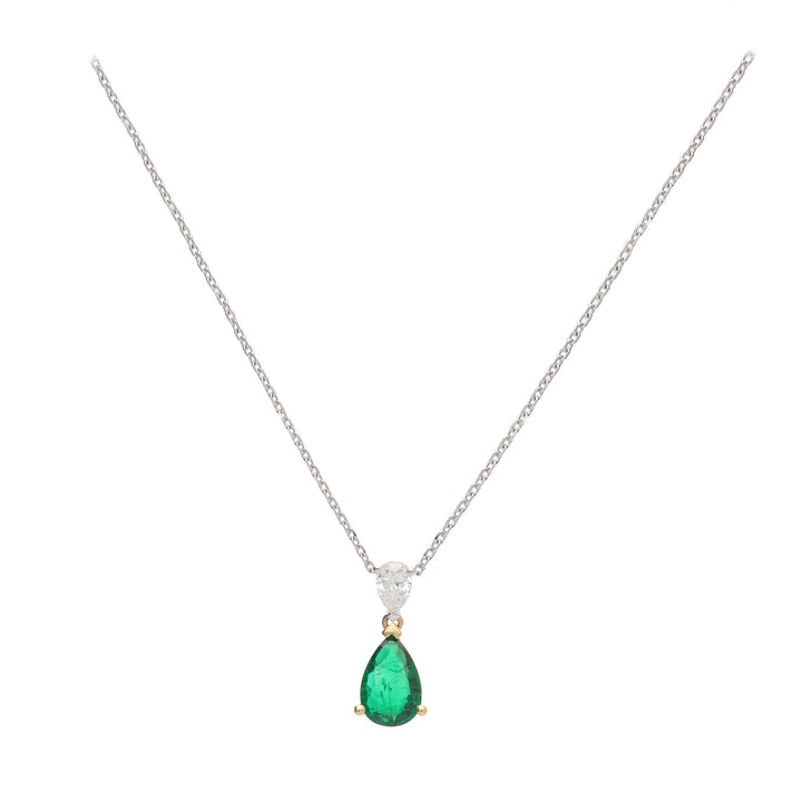 Emerald 1.10ct and Diamond 18ct Yellow and White Gold Pear Necklace - Michael Jones Jeweller