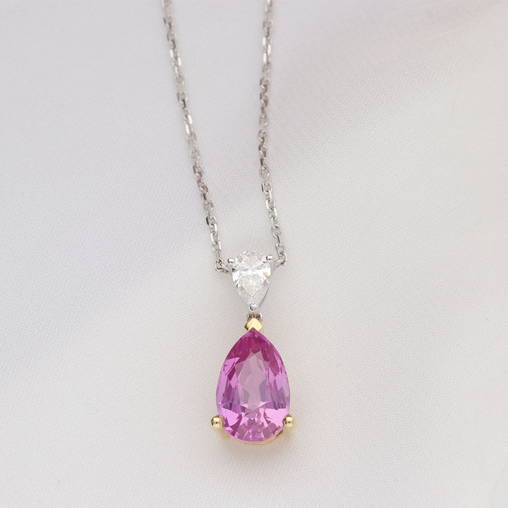 Pink Sapphire and Diamond 18ct White and Yellow Gold Necklace