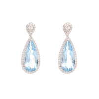 Aquamarine and Diamond 18ct White Gold Pear Drop Earrings