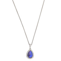 Black Opal and Diamond 18ct White Gold Pear Shaped Cluster Pendant - Michael Jones Jeweller