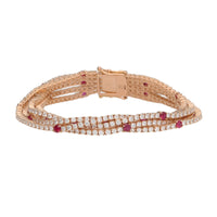 Diamond and Ruby Five Strand 18ct Rose Gold Bracelet