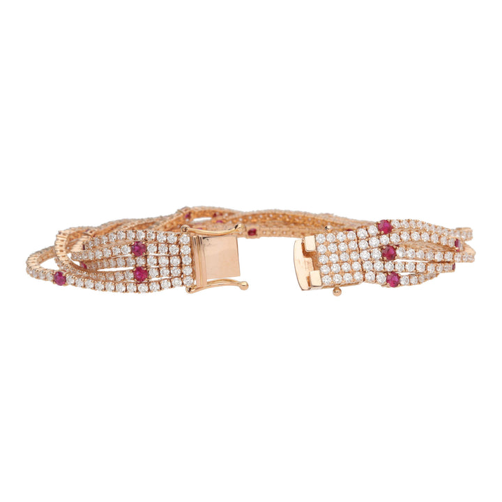 Diamond and Ruby Five Strand 18ct Rose Gold Bracelet