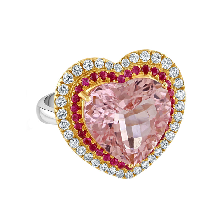 Morganite Ruby and Diamond 18ct White and Rose Gold Heart Ring