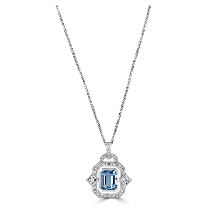 Aquamarine and Diamond 18ct White Gold Necklace