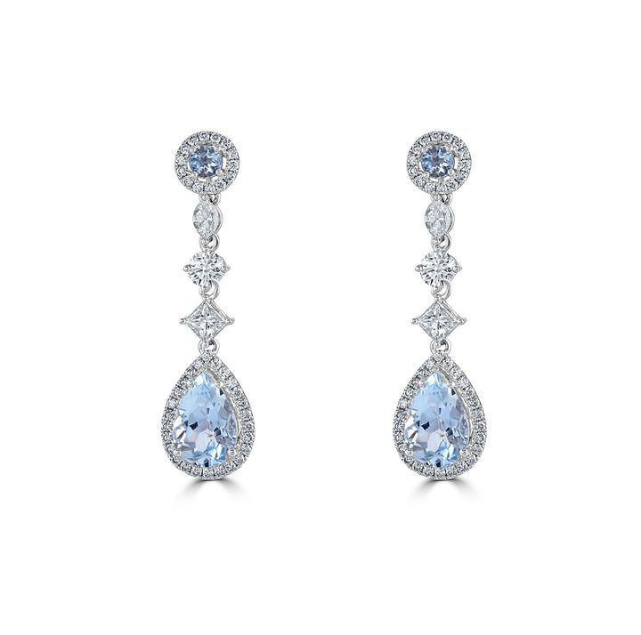 Aquamarine and Diamond 18ct White Gold Drop Earrings