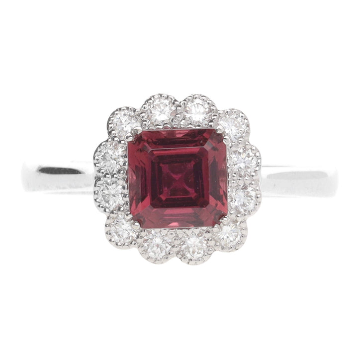 Pink Tourmaline and Diamond 18ct White Gold Cluster Ring