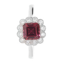 Pink Tourmaline and Diamond 18ct White Gold Cluster Ring