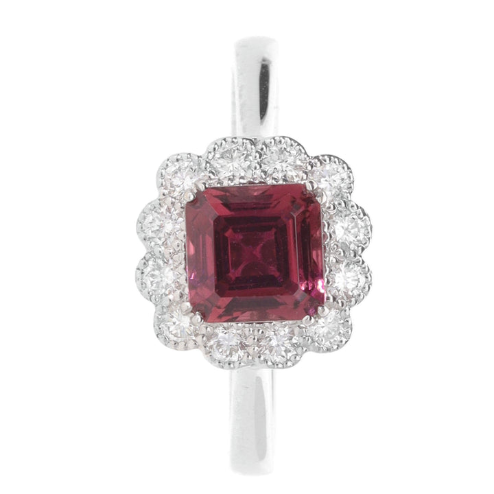 Pink Tourmaline and Diamond 18ct White Gold Cluster Ring - Michael Jones Jeweller