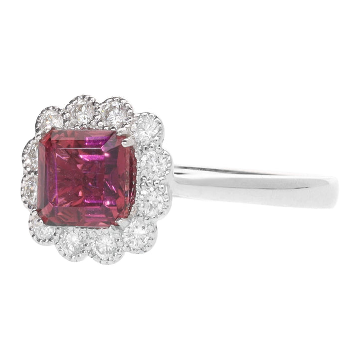 Pink Tourmaline and Diamond 18ct White Gold Cluster Ring