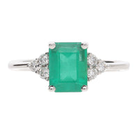 Emerald and Diamond 18ct White Gold Trefoil Ring