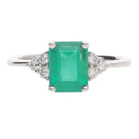 Emerald and Diamond 18ct White Gold Trefoil Ring