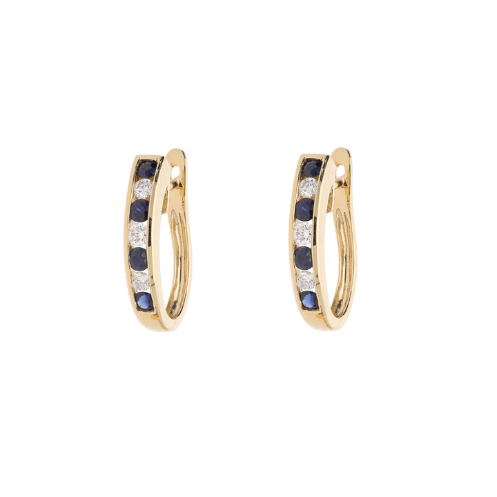 Sapphire and Diamond 0.22ct 18ct Yellow Gold Hoop Earrings