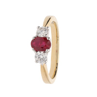 Ruby and Diamond 18ct Yellow Gold Three Stone Ring