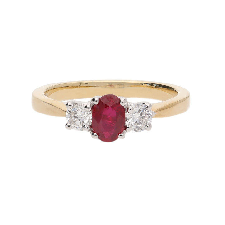 Ruby and Diamond 18ct Yellow Gold Three Stone Ring