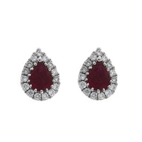 Ruby and Diamond Pear Shape 18ct White Gold Stud Earrings - Michael Jones Jeweller