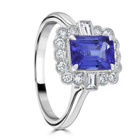 Tanzanite and Diamond 18ct White Gold Rectangular Cluster Ring