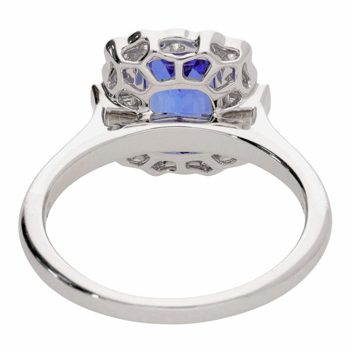 Tanzanite and Diamond 18ct White Gold Rectangular Cluster Ring - Michael Jones Jeweller