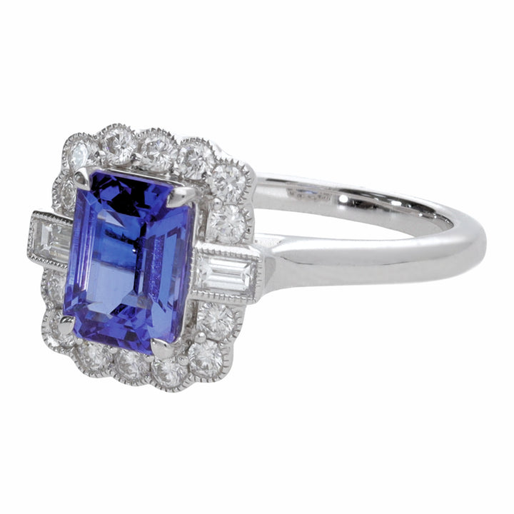 Tanzanite and Diamond 18ct White Gold Rectangular Cluster Ring - Michael Jones Jeweller