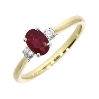 Ruby and Diamond 18ct Yellow Gold Three Stone Ring