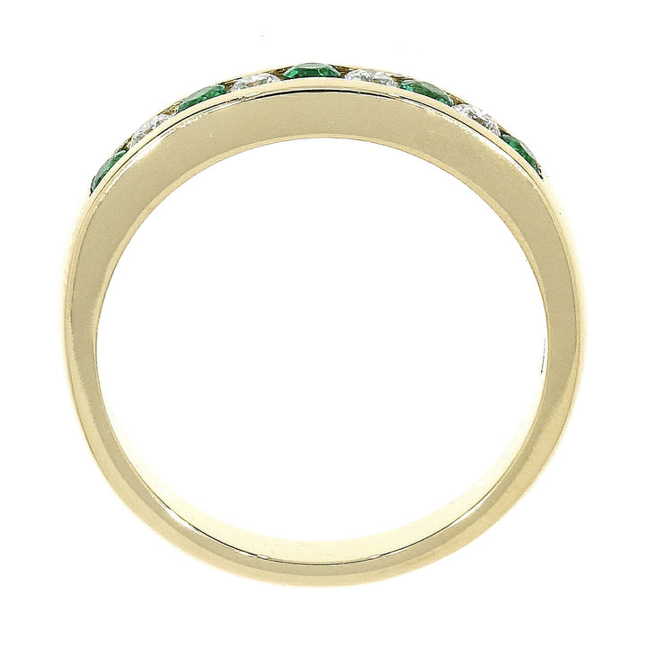 Emerald and Diamond 18ct Yellow Gold Channel Set Half Eternity Ring - Michael Jones Jeweller