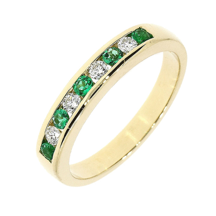 Emerald and Diamond 18ct Yellow Gold Channel Set Half Eternity Ring