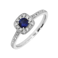 Sapphire and Diamond 18ct White Gold Square Cluster Ring