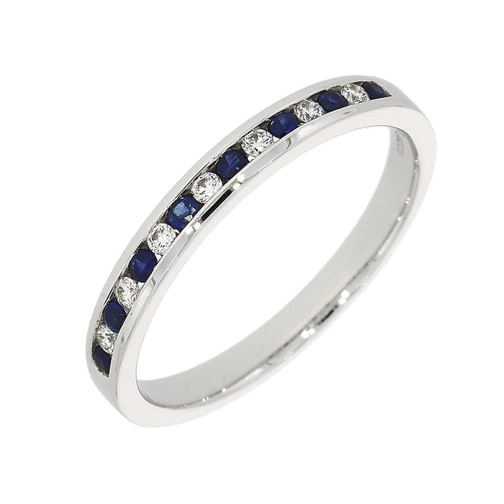 Sapphire and Diamond 18ct White Gold Channel Set Half Eternity Ring - Michael Jones Jeweller