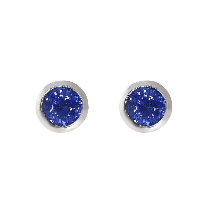 Sapphire 18ct White Gold Rub Over Stud Earrings - Michael Jones Jeweller