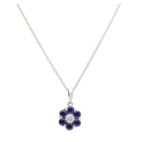 Sapphire and Diamond 0.16ct Flower 18ct White Gold Pendant