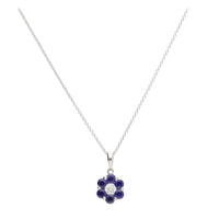 Sapphire and Diamond 0.16ct Flower 18ct White Gold Pendant - Michael Jones Jeweller